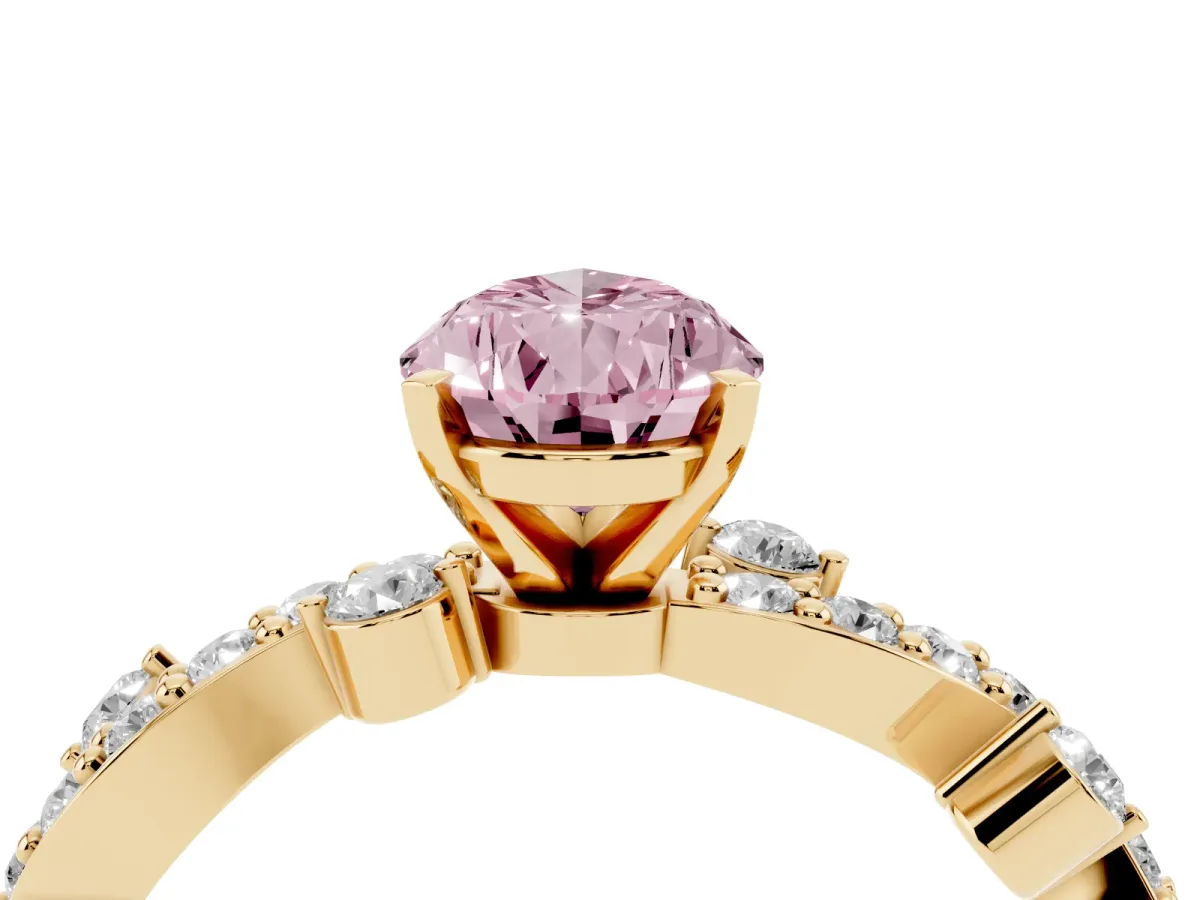 Fancy Pink Pear Cut Cut Solitaire Diamond Twisted Band with Pave Setting Yellow gold