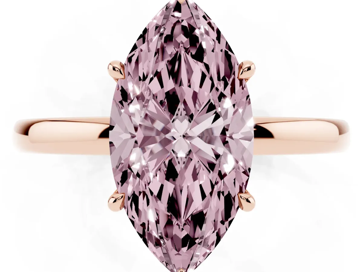 Fancy Pink Marquise Cut Solitaire Engagement Ring with Cathedral Band and Four-Prong Setting Rose gold