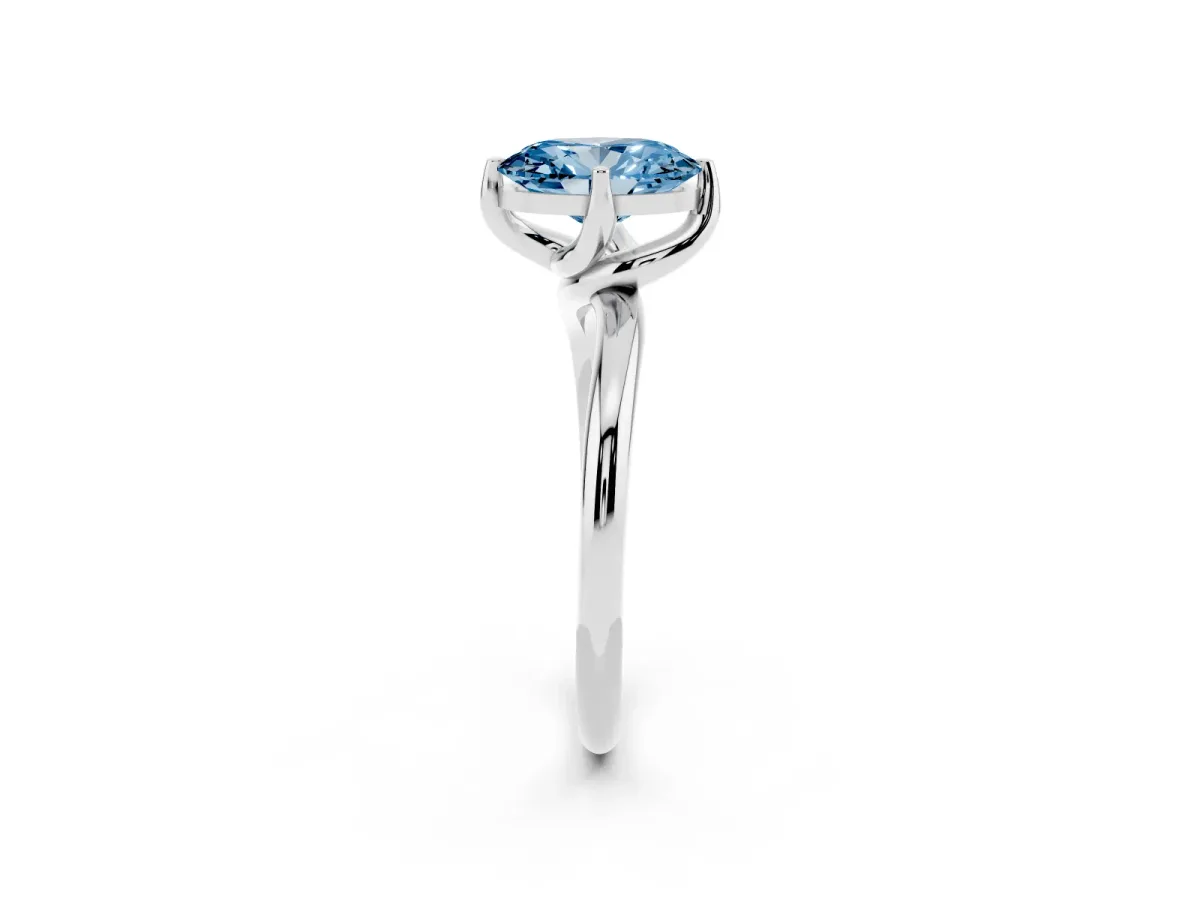 Fancy Blue Oval Cut Diamond Solitaire Engagement Ring with Four-Prong Setting and Classic Band Platinum