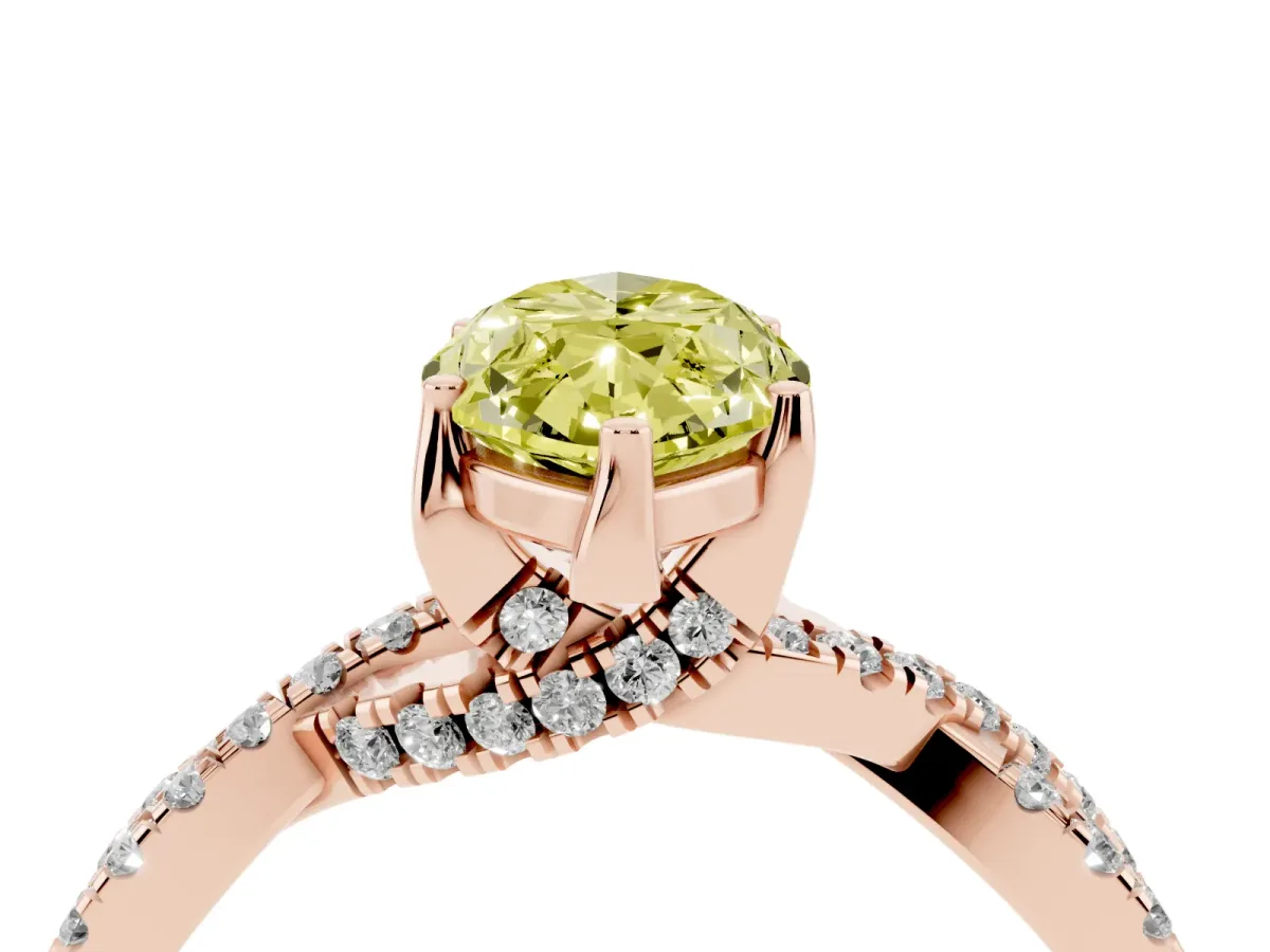 Fancy Yellow Marquise Cut Solitaire Twist Pave Diamond Engagement Ring with Prong Setting Rose gold