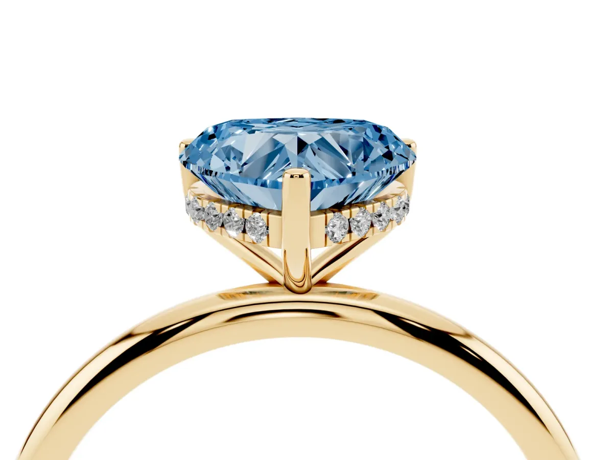 Fancy Blue Heart Cut Cut Solitaire Engagement Ring with Four-Prong Setting and Classic Band Yellow gold
