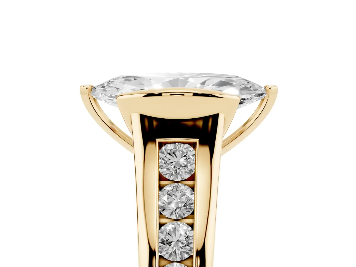 Marquise Cut Solitaire Bezel-Set Diamond Ring with Channel-Set Band Yellow gold