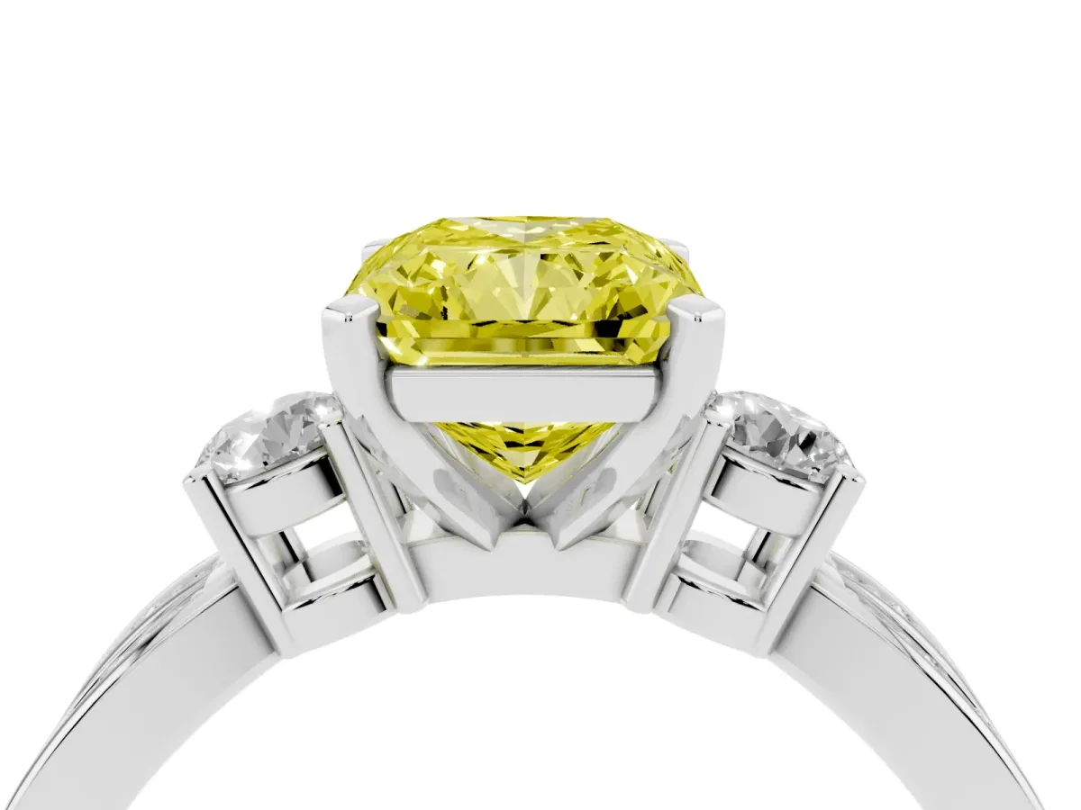 Fancy Yellow Three-Stone Radiant Cut Cut Diamond Twist Band with Prong Setting Silver