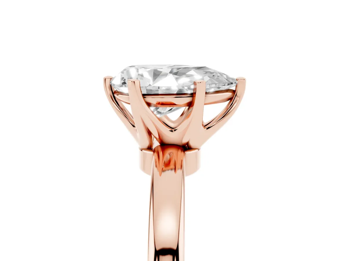 Pear Cut Solitaire Diamond Ring with Six-Prong Setting on a Classic Band Rose gold
