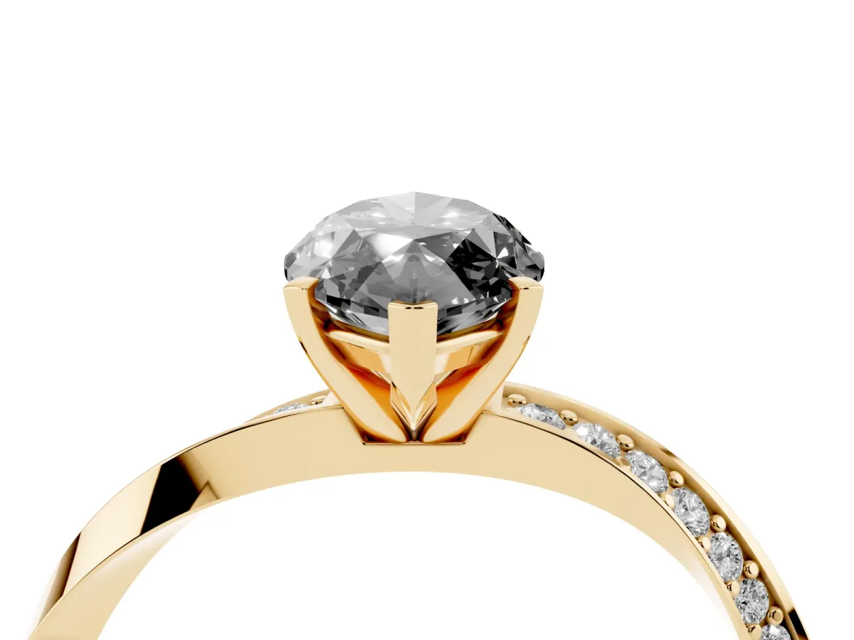 Fancy Black Marquise Cut Diamond Engagement Ring with Side Stone Accents and Four-Prong Setting Yellow gold