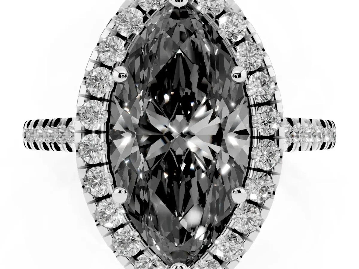 Fancy Black Marquise Cut Diamond Cushion Halo Ring with Pavé Band Platinum