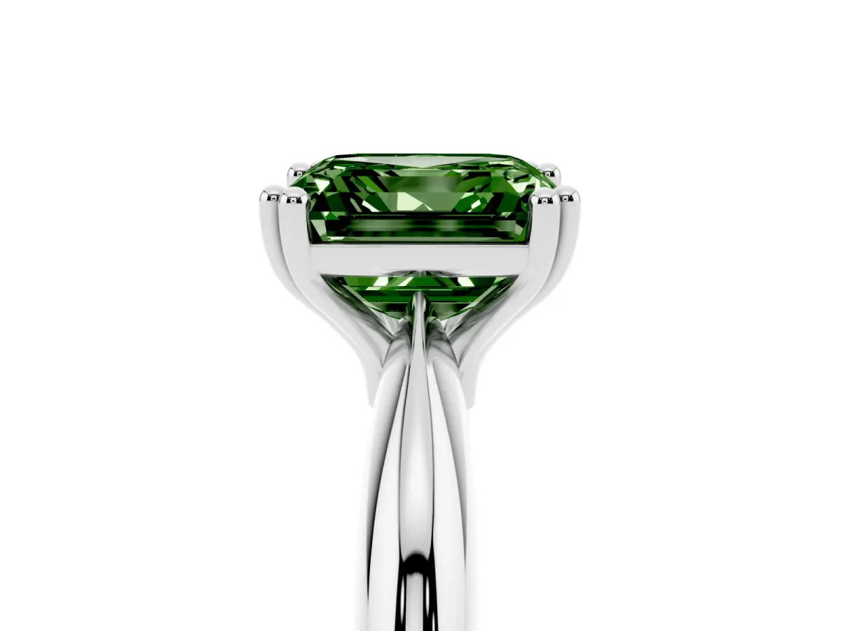Fancy Green Asscher Cut Cut Solitaire Engagement Ring with Tapered Band and Four-Prong Setting White gold