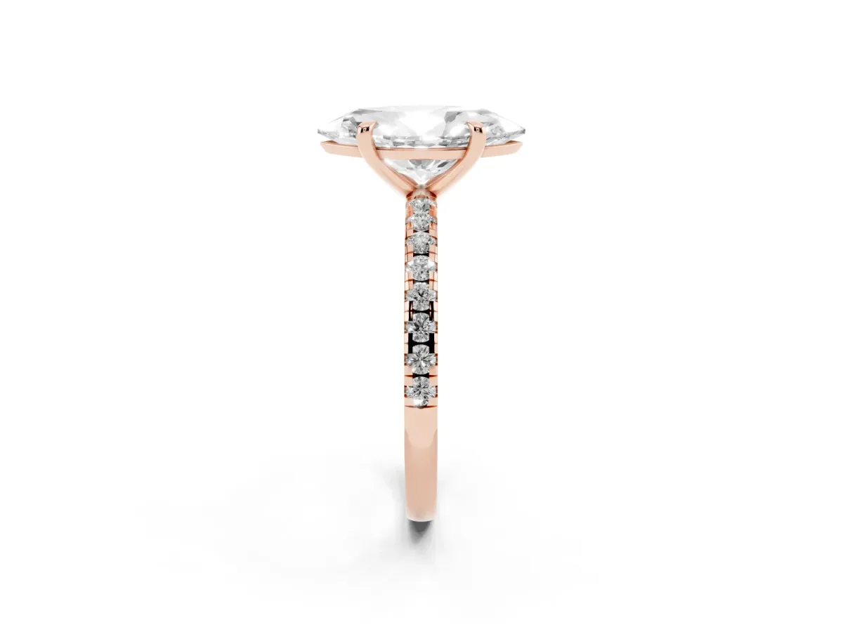 Marquise Cut Diamond Brilliant Solitaire Ring with Pavé Band and Four-Prong Setting Rose gold