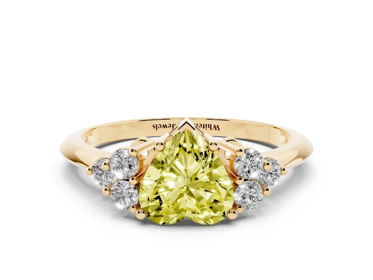 Fancy Yellow Heart Cut Cut Diamond Cluster Ring with Solitaire Band and Four-Prong Setting Yellow gold