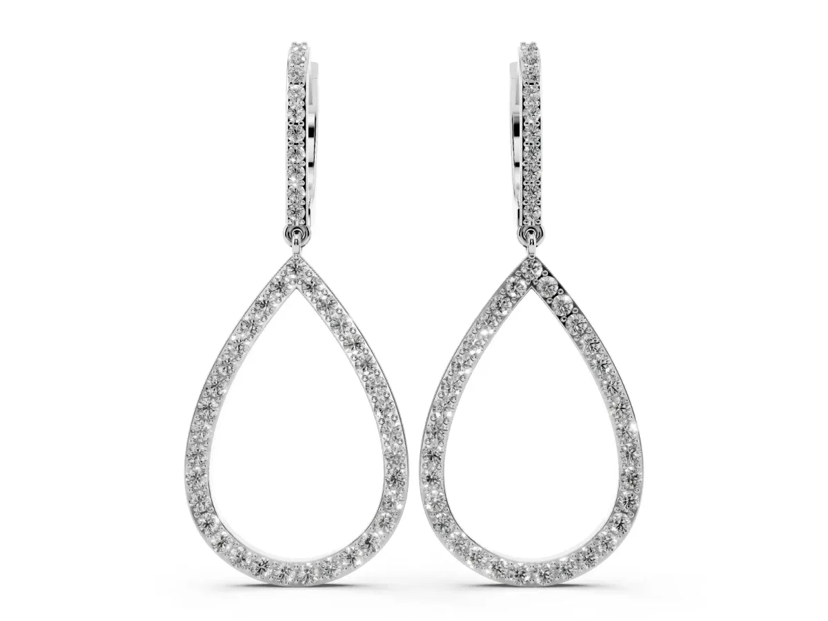 Round Diamond Teardrop Drop Earrings Silver