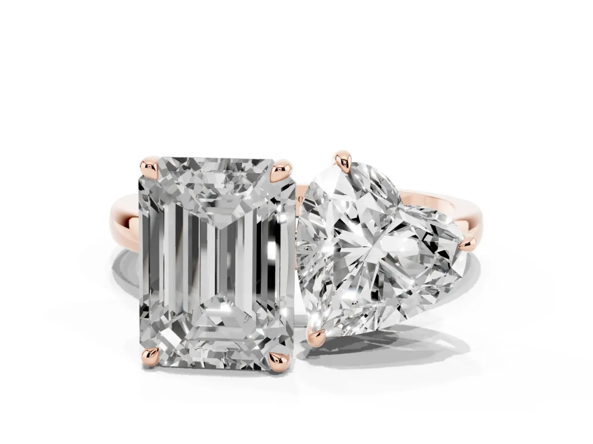 Heart Cut and Emerald Cut Toi Moi Ring with Prong Setting Rose gold