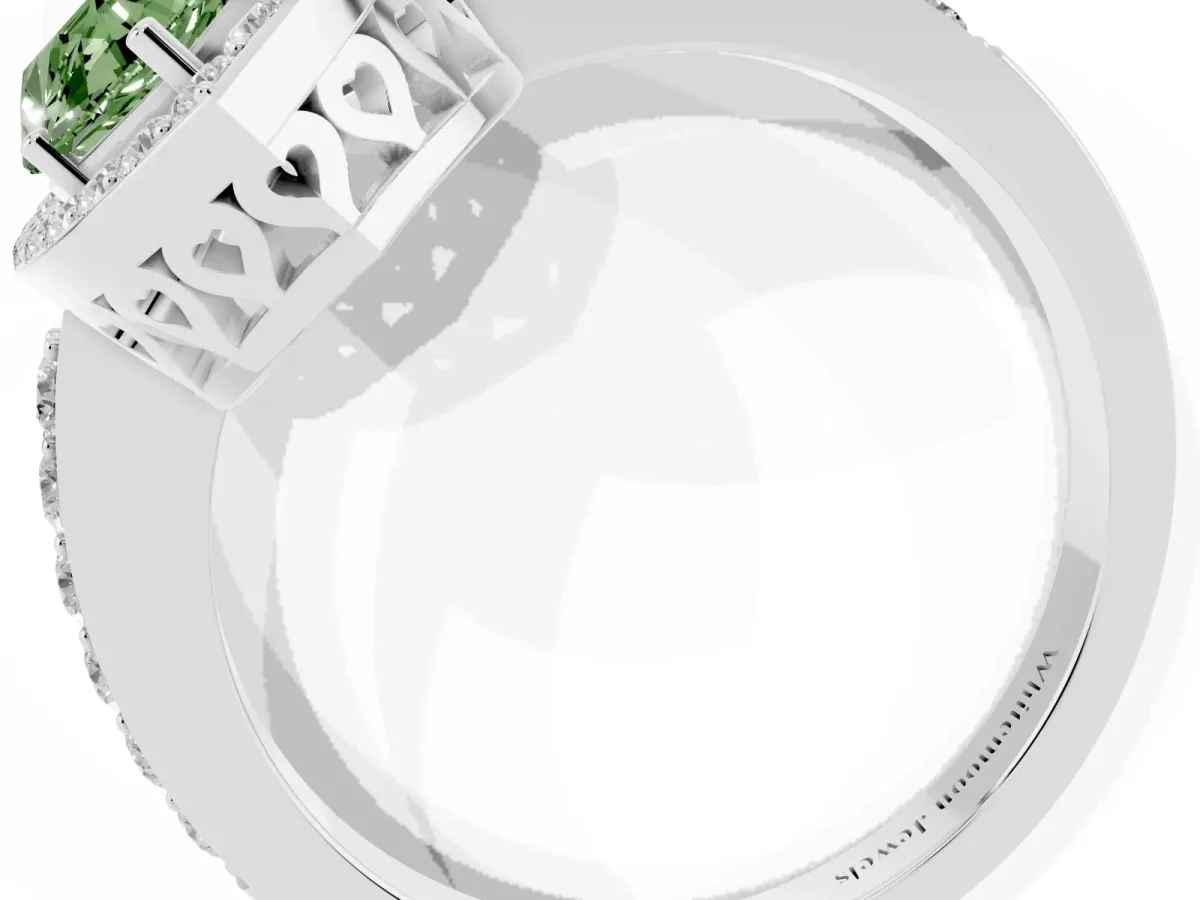 Fancy Green Marquise Cut Halo Diamond Pavé Band Ring with Prong Setting Silver