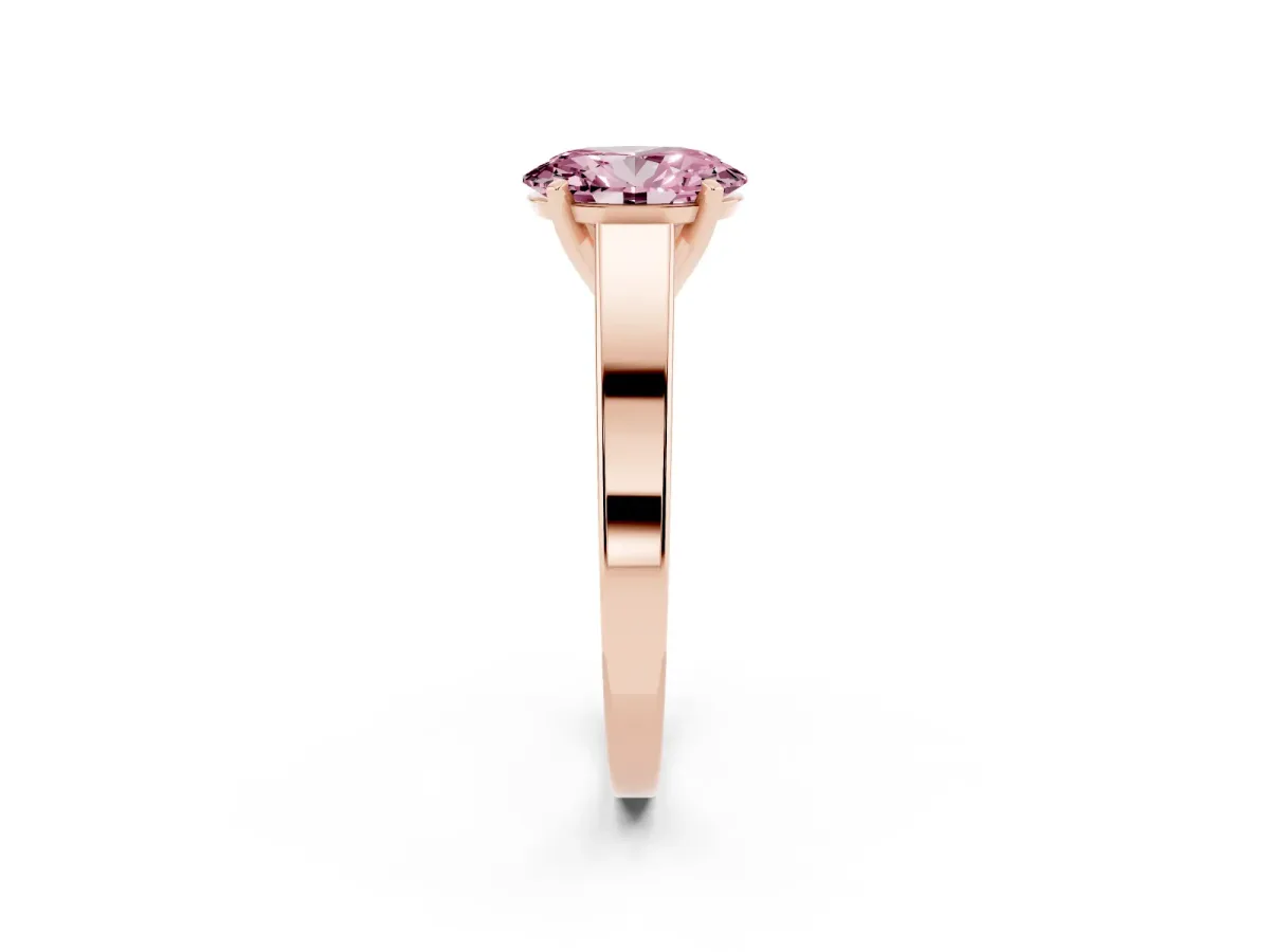 Fancy Pink Oval Cut Solitaire Engagement Ring with Four-Prong Setting and Tapered Band Rose gold