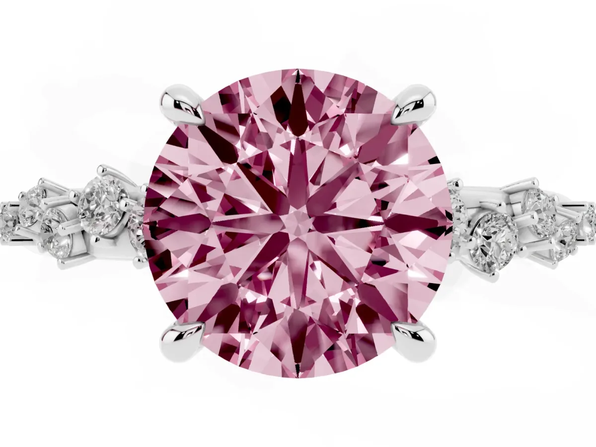 Fancy Pink Round Cut Cut Diamond Vine Band with Four-Prong Setting Platinum