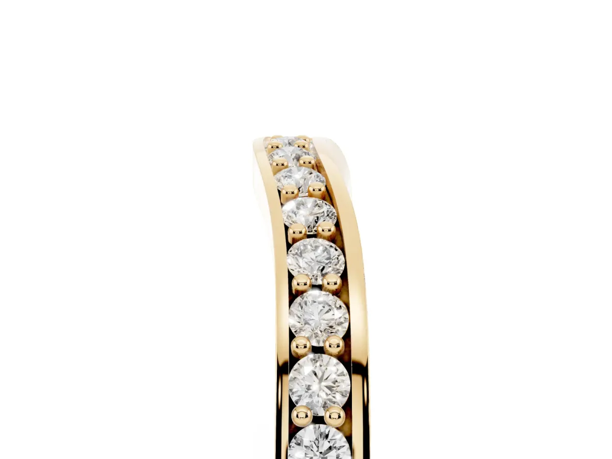 Diamond Pavé Round Cut Curved Band with Channel Setting Yellow gold