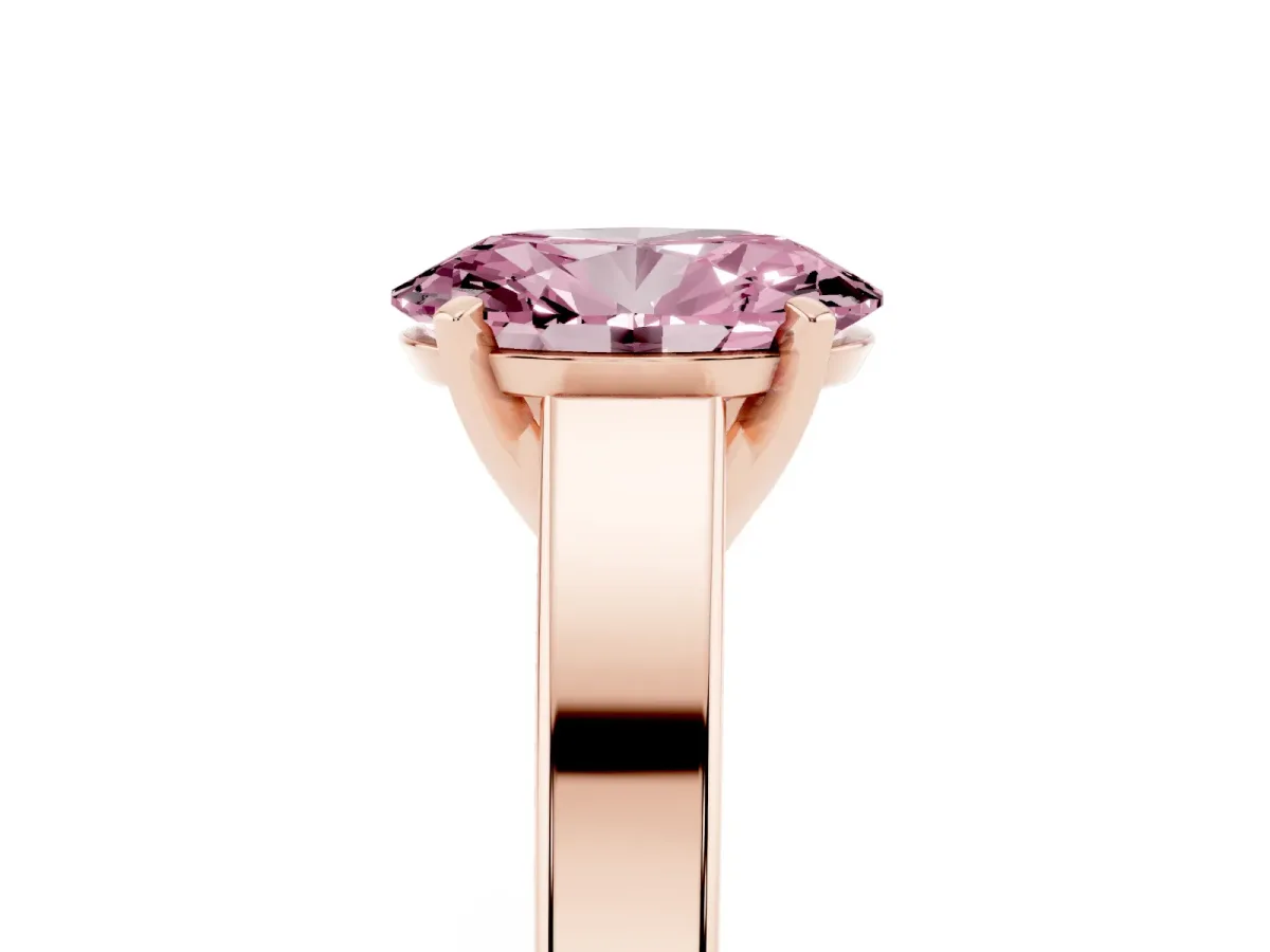 Fancy Pink Oval Cut Solitaire Engagement Ring with Four-Prong Setting and Tapered Band Rose gold