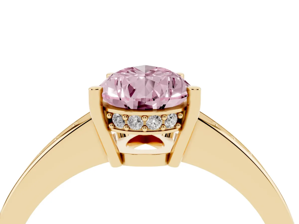 Fancy Pink Pear Cut Solitaire Pavé Band Prong Setting Ring Yellow gold
