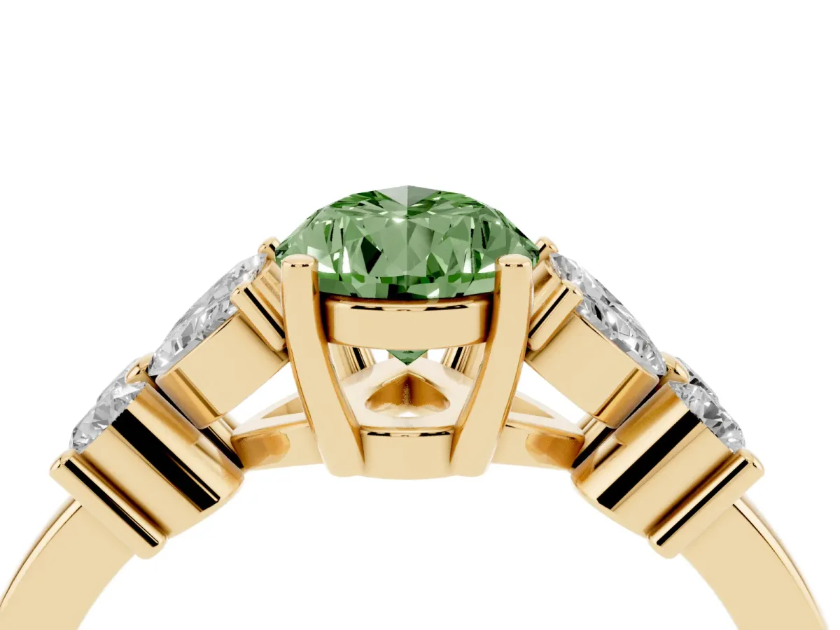 Fancy Green Pear Cut Diamond Floral Cluster Ring with Solitaire Band and Prong Setting Yellow gold