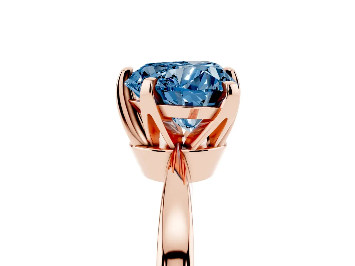 Fancy Blue Heart Cut Solitaire Engagement Ring with Six-Prong Setting and Tapered Band Rose gold