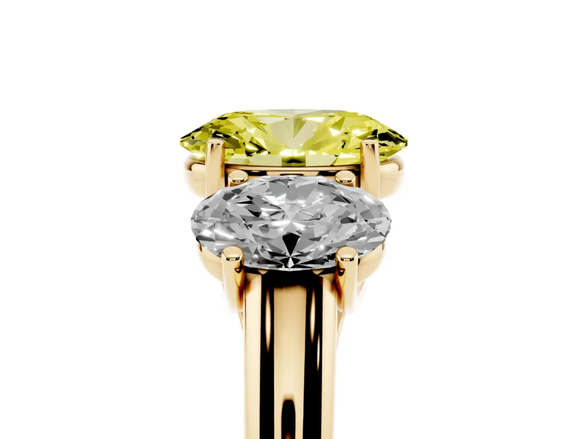 Fancy Yellow Three-Stone Oval Cut Diamond Engagement Ring with Prong Setting Yellow gold