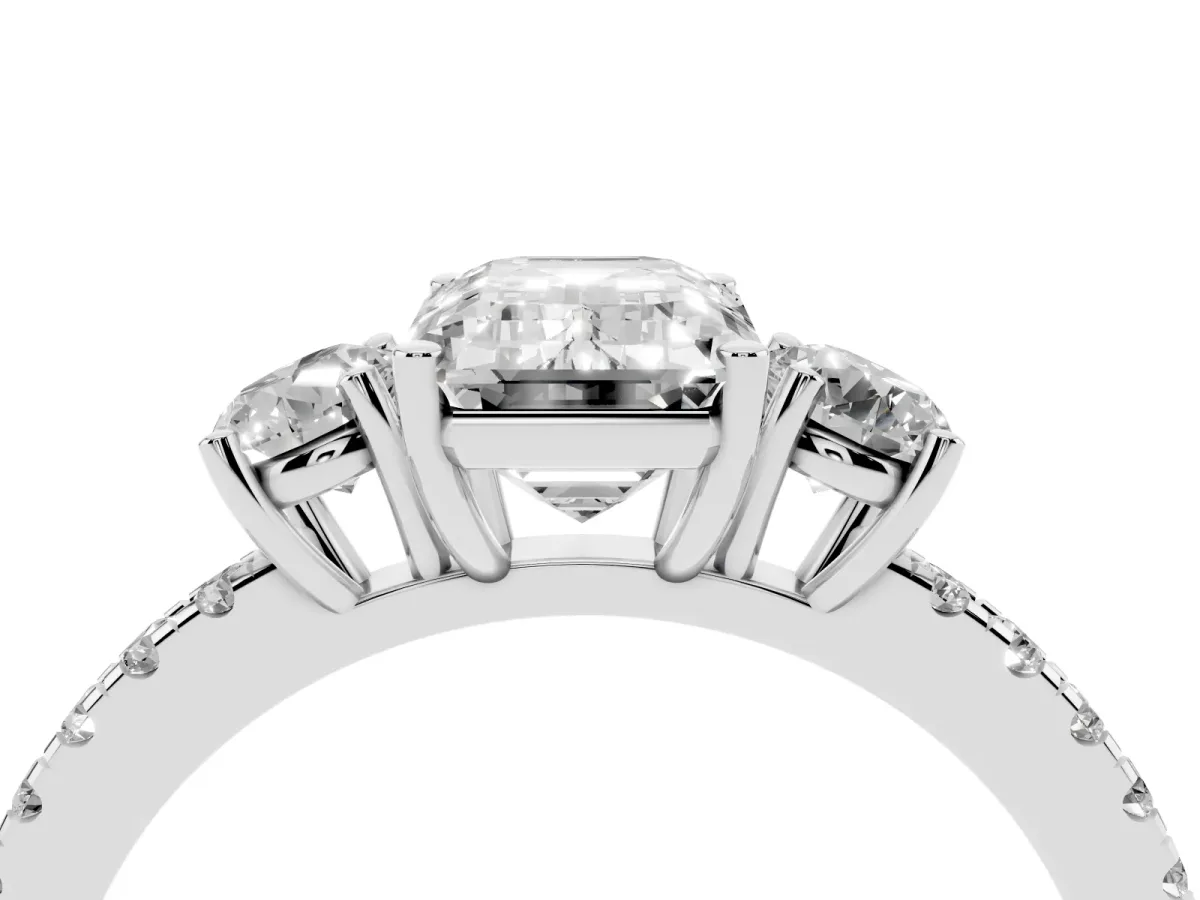 Three-Stone Emerald Cut Cut Diamond Pavé Band with Prong Setting Silver