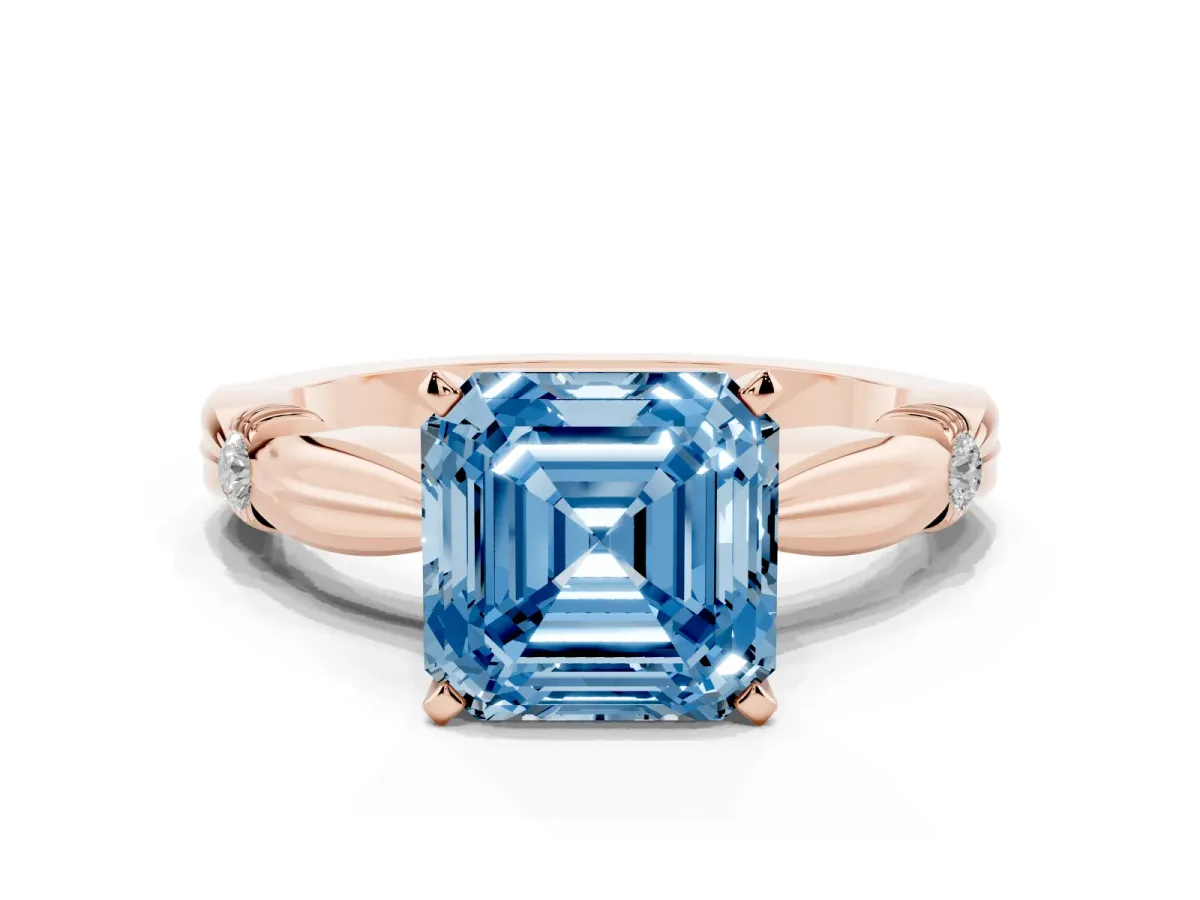 Fancy Blue Asscher Cut Solitaire Diamond Twisted Band with Four-Prong Setting Rose gold