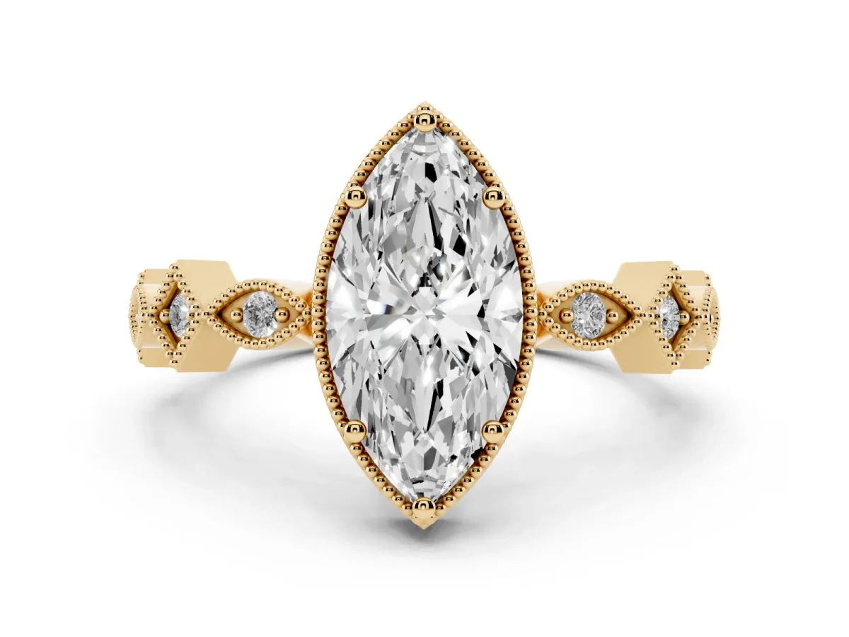 Marquise Cut Milgrain Marquise Diamond Twist Band Ring Yellow gold