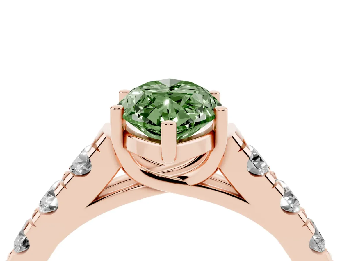 Fancy Green Marquise Cut Cut Diamond Solitaire Ring with Micro Pave Band and Prong Setting Rose gold