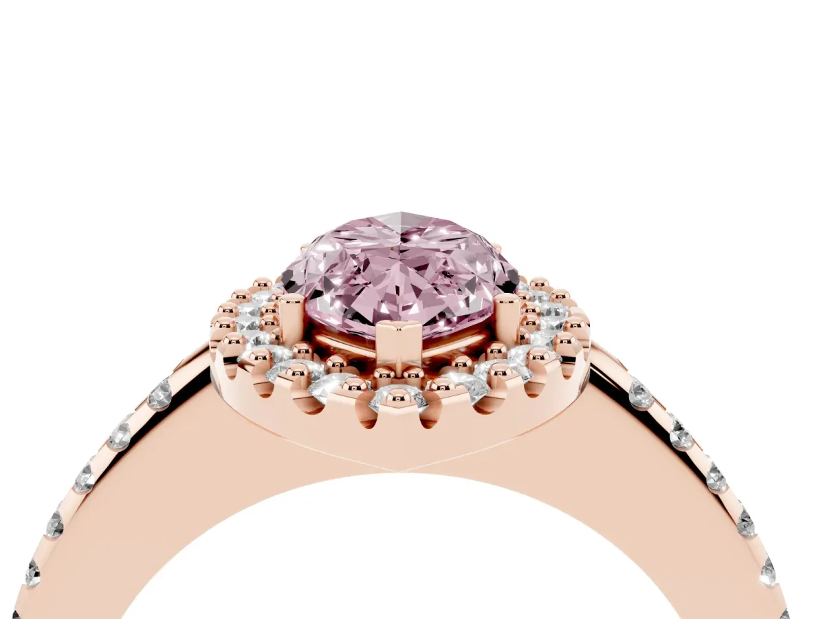 Fancy Pink Marquise Cut Diamond Pavé Halo Ring with Four-Prong Setting Rose gold