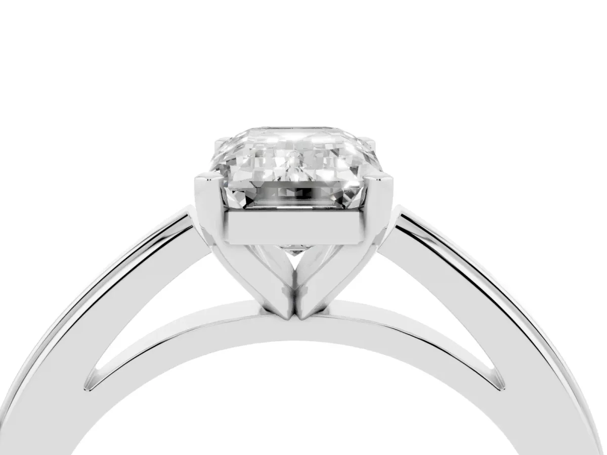 Emerald Cut Solitaire Diamond Ring with Four-Prong Setting and Classic Band Platinum