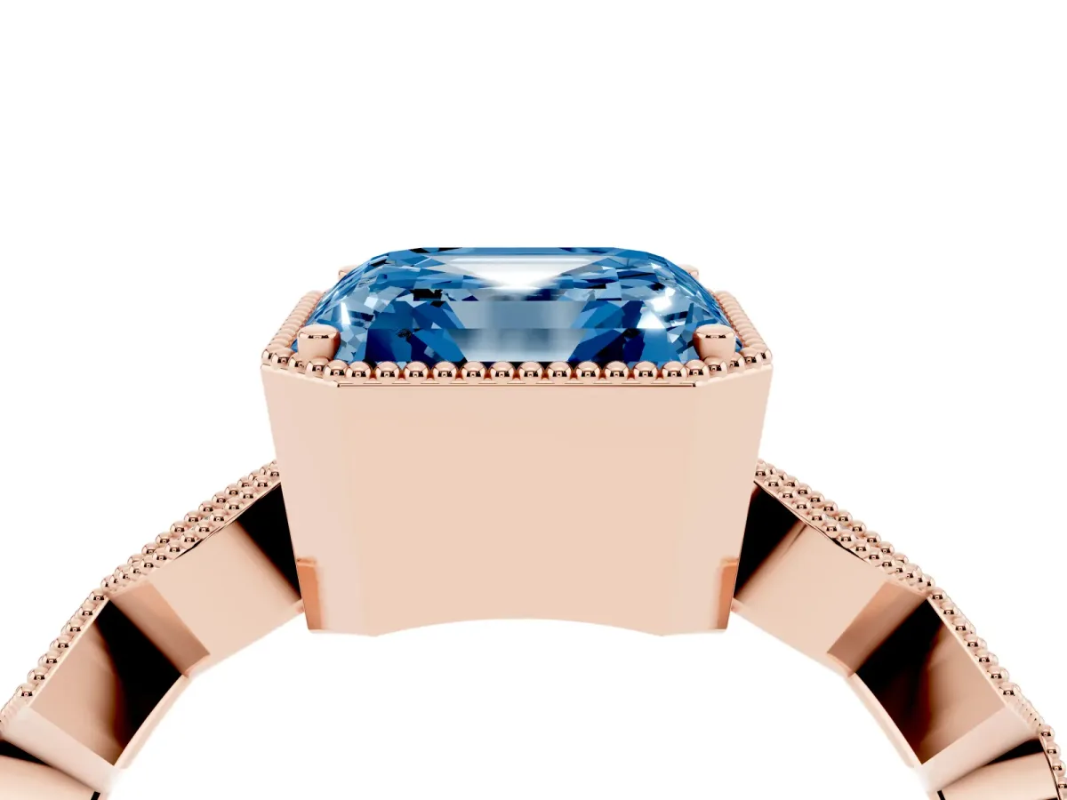 Fancy Blue Asscher Cut Milgrain Marquise Diamond Twist Band Ring Rose gold