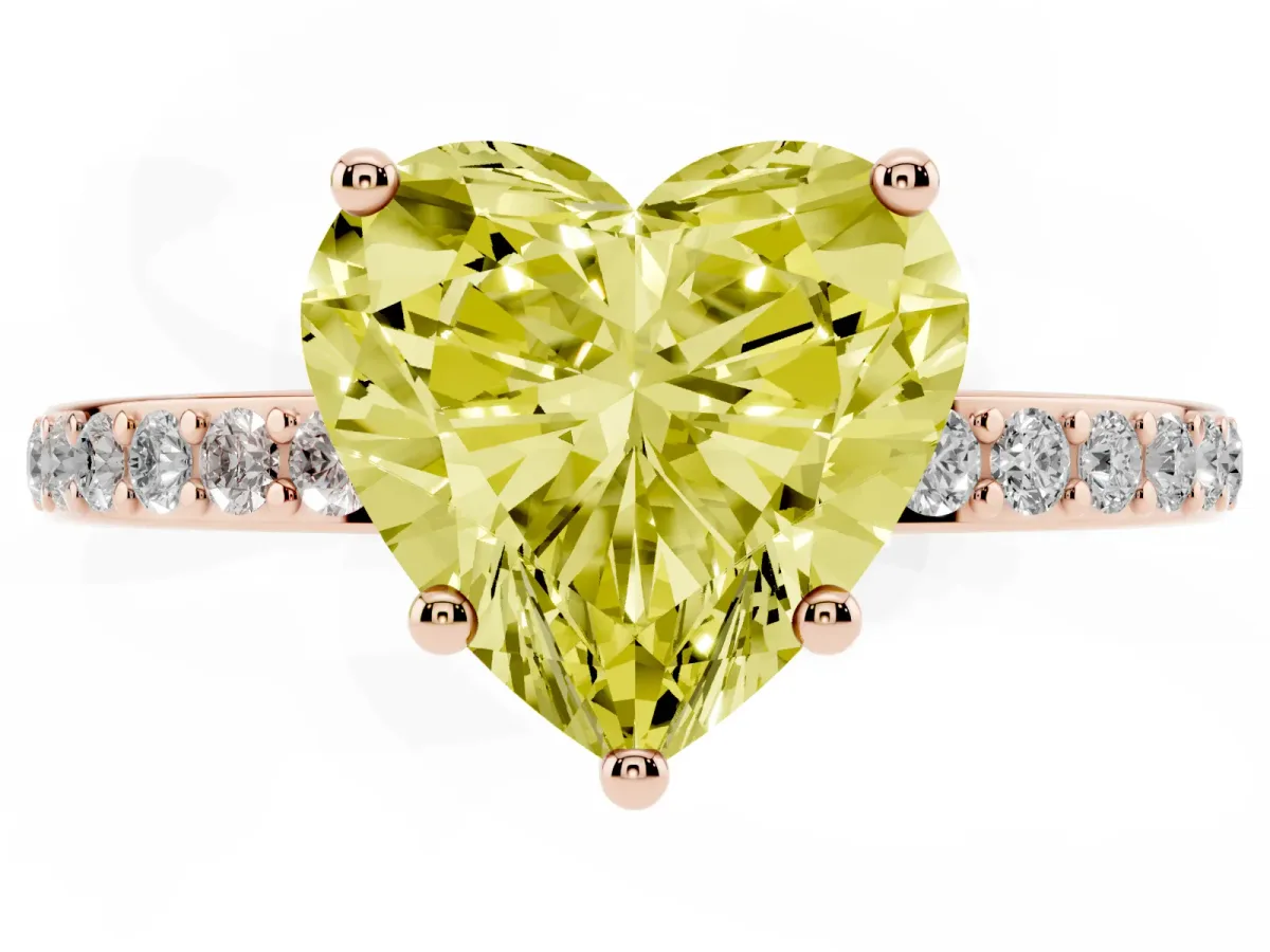 Fancy Yellow Heart Cut Cut Diamond Pavé Band Ring with Four-Prong Setting Rose gold
