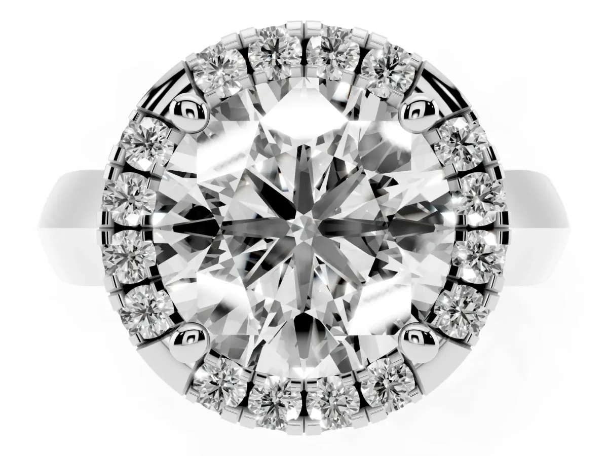 Round Cut Cut Halo Solitaire Engagement Ring with Square Band and Four-Prong Setting Silver