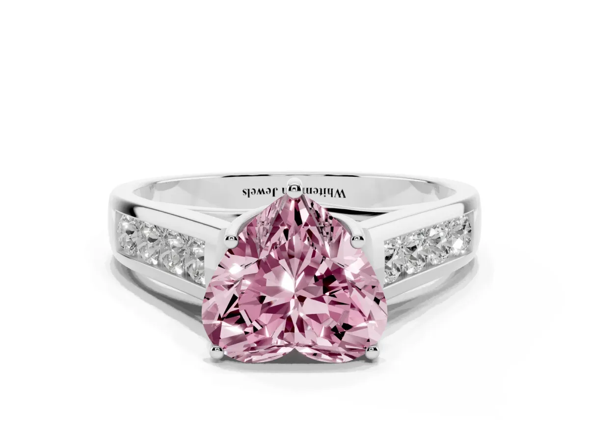 Fancy Pink Heart Cut Brilliant Channel-Set Solitaire Ring with Four-Prong Setting Platinum