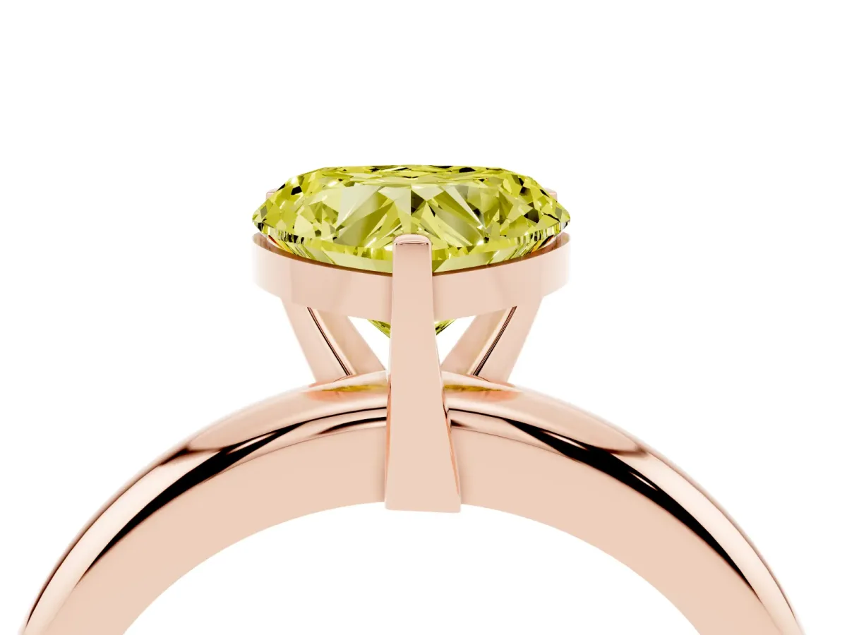 Fancy Yellow Heart Cut Diamond Solitaire Engagement Ring with Round Band and Four-Prong Setting Rose gold