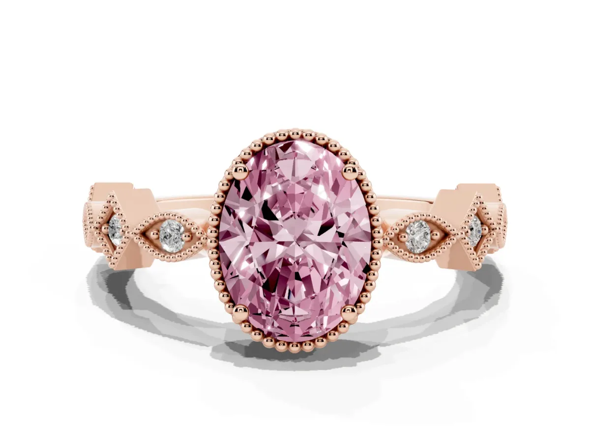 Fancy Pink Oval Cut Milgrain Marquise Diamond Twist Band Ring Rose gold