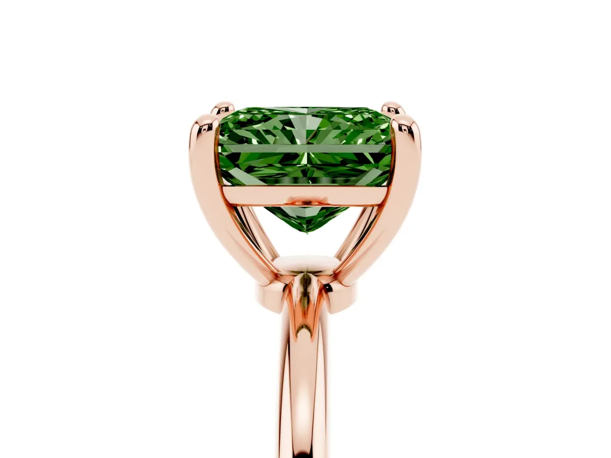 Fancy Green Radiant Cut Solitaire Diamond Ring with 4-Prong Setting on a Classic Band Rose gold