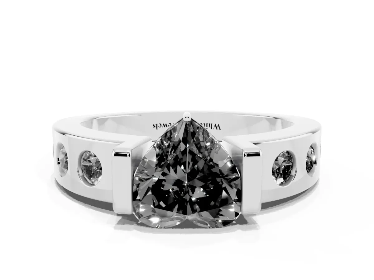 Fancy Black Heart Cut Brilliant Channel-Set Diamond Ring with Bezel Prong Setting Silver