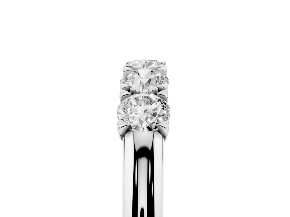 Round Diamond Channel Set Half Eternity Band with Shared Prong Setting White gold