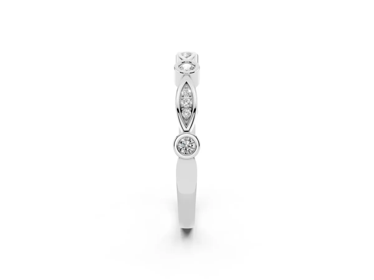 Bezel Set Marquise and Round Diamond Contour Band Platinum