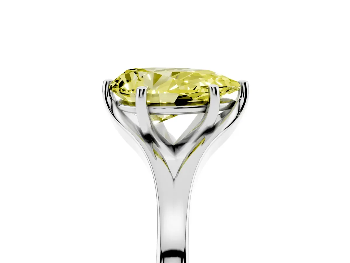 Fancy Yellow Pear Cut Solitaire Diamond Ring with Six-Prong Setting and Tapered Band White gold
