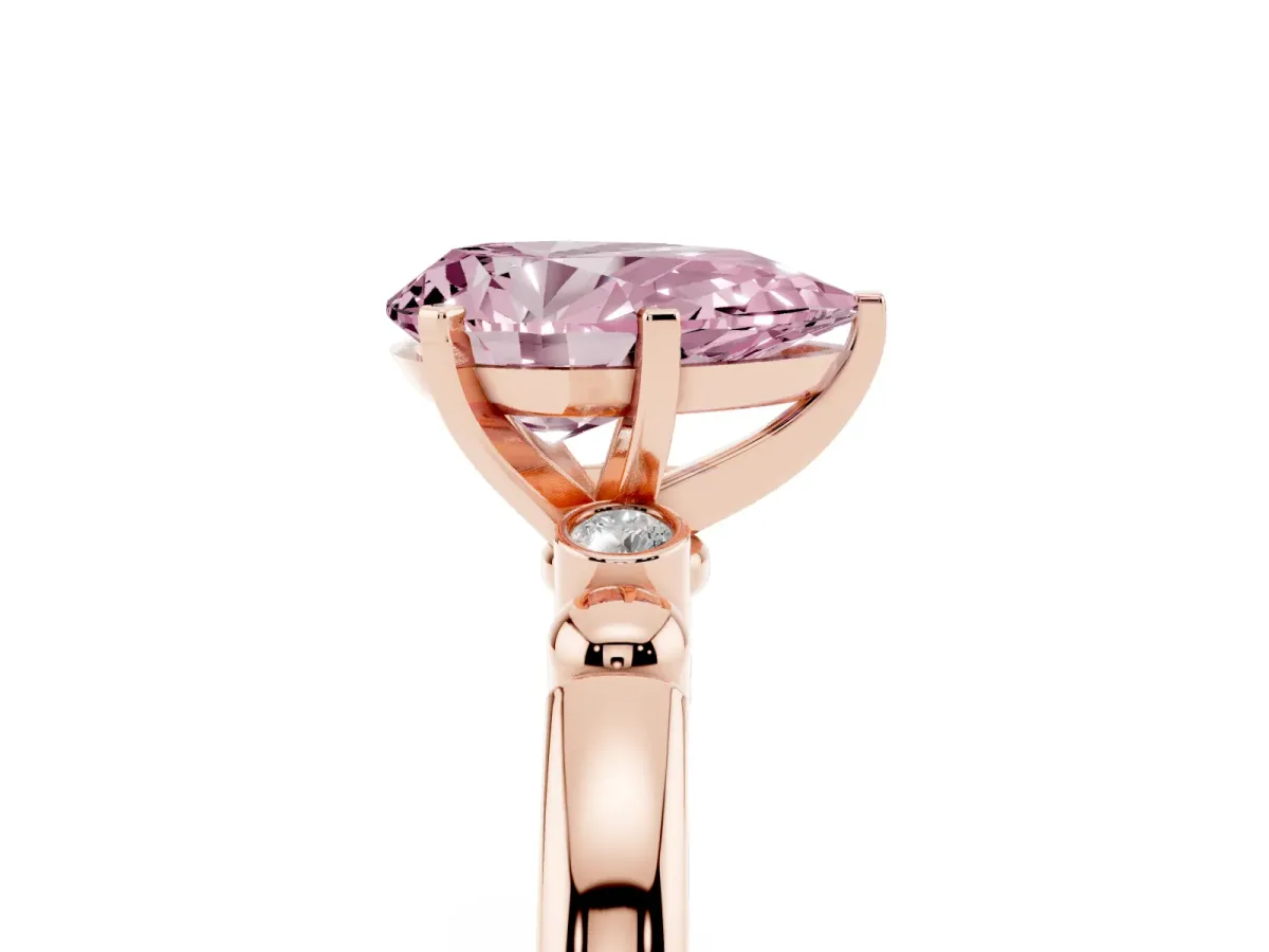 Fancy Pink Pear Cut Solitaire Beaded Band with Four-Prong Setting Rose gold