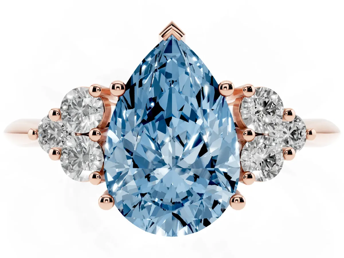 Fancy Blue Pear Cut Cut Diamond Cluster Ring with Solitaire Band and Four-Prong Setting Rose gold