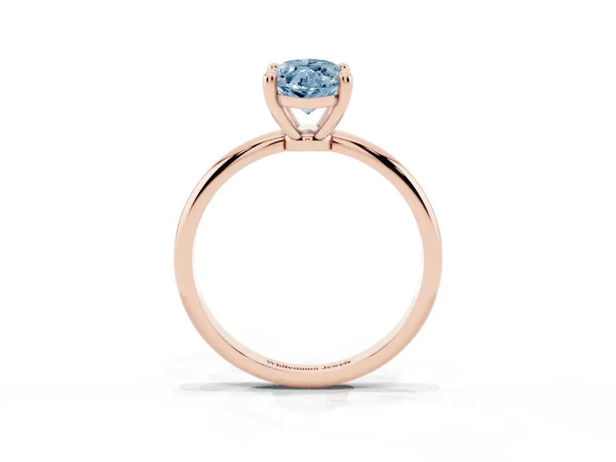 Fancy Blue Marquise Cut Solitaire Diamond Ring with 4-Prong Setting on a Classic Band Rose gold