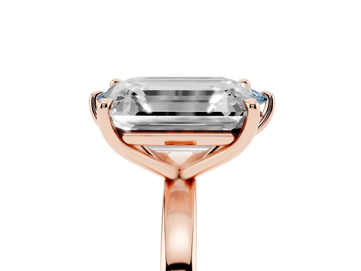 Fancy Blue Marquise Cut and Emerald Cut Toi Moi Ring with Prong Setting Rose gold