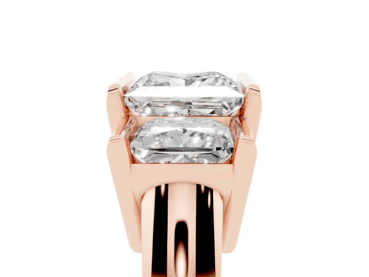 Three Stone Princess Cut Cut Channel Set Diamond Ring Rose gold