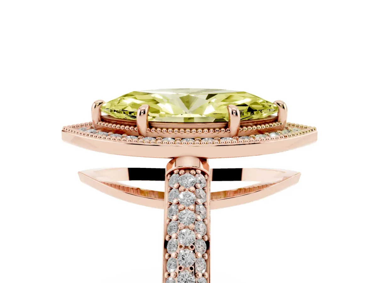 Fancy Yellow Marquise Cut Cut Halo Diamond Pave Band with Four-Prong Setting Rose gold