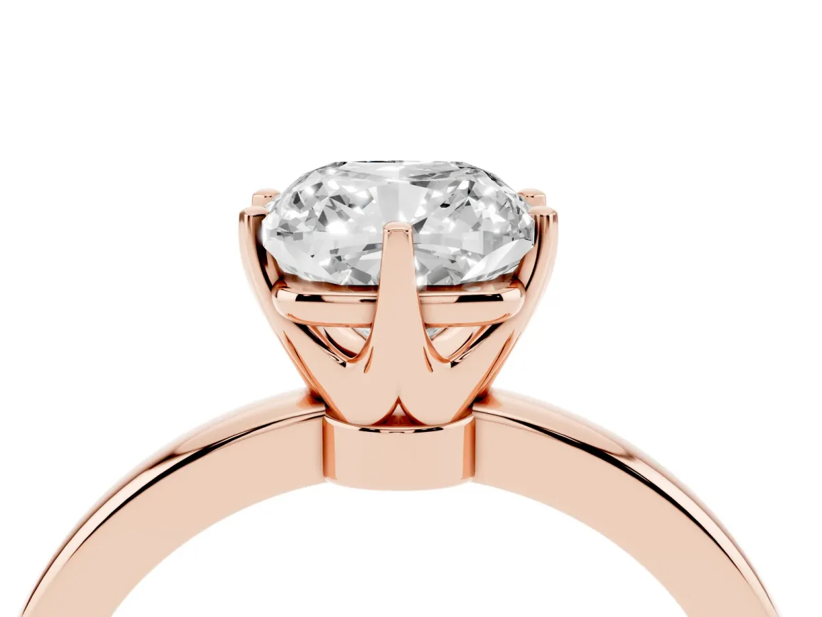 Cushion Cut Solitaire Diamond Ring with Six-Prong Setting on a Classic Band Rose gold