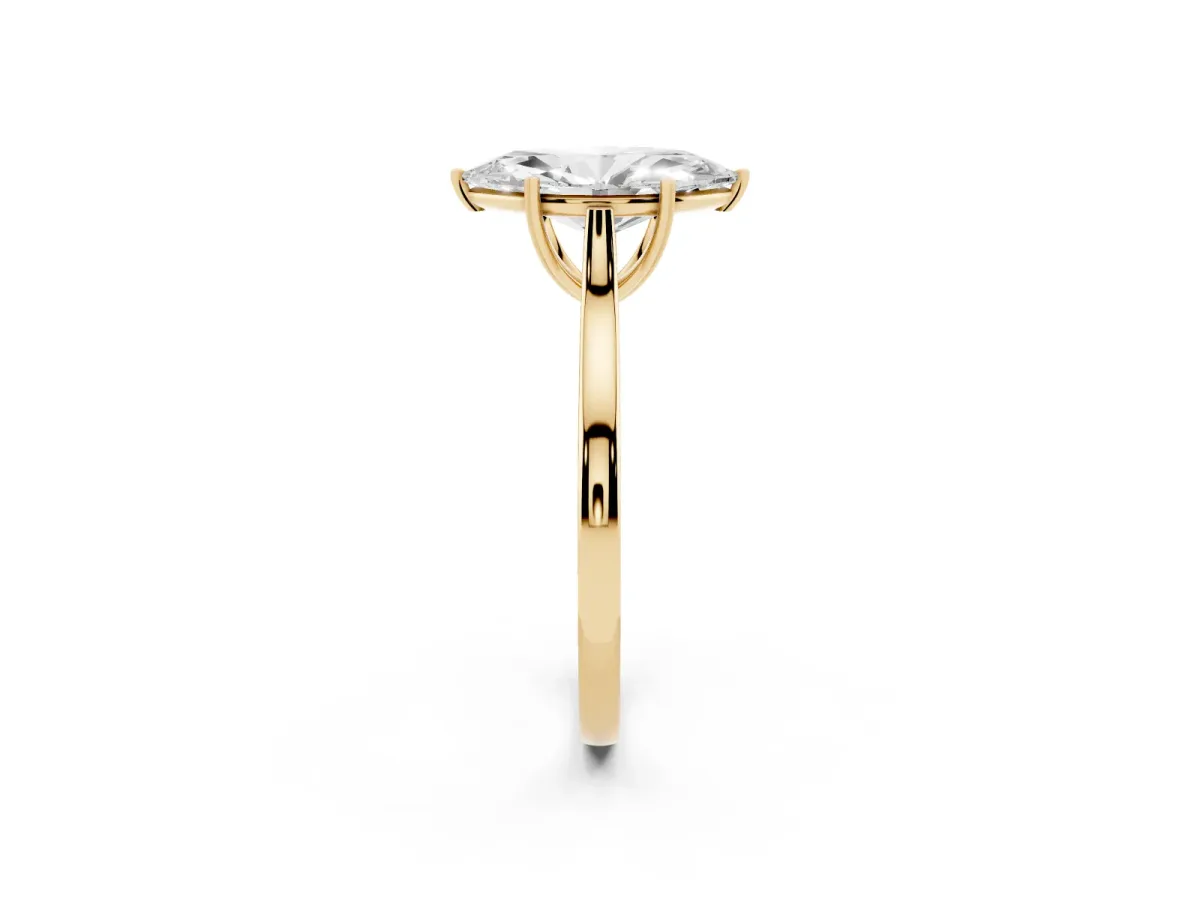 Marquise Cut Solitaire Heart Prong Engagement Ring with Tapered Band Yellow gold