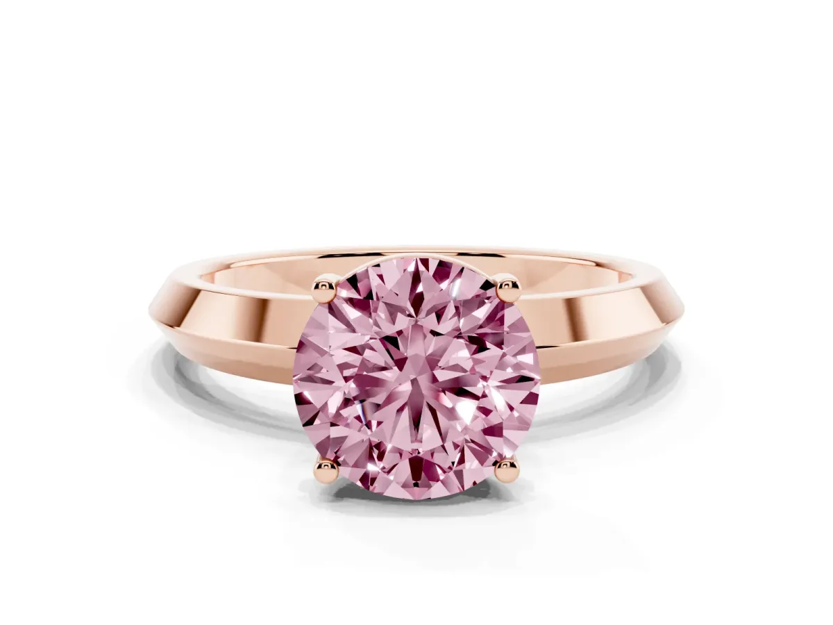 Fancy Pink Round Cut Cut Solitaire Engagement Ring with Flat Band and Four-Prong Setting Rose gold